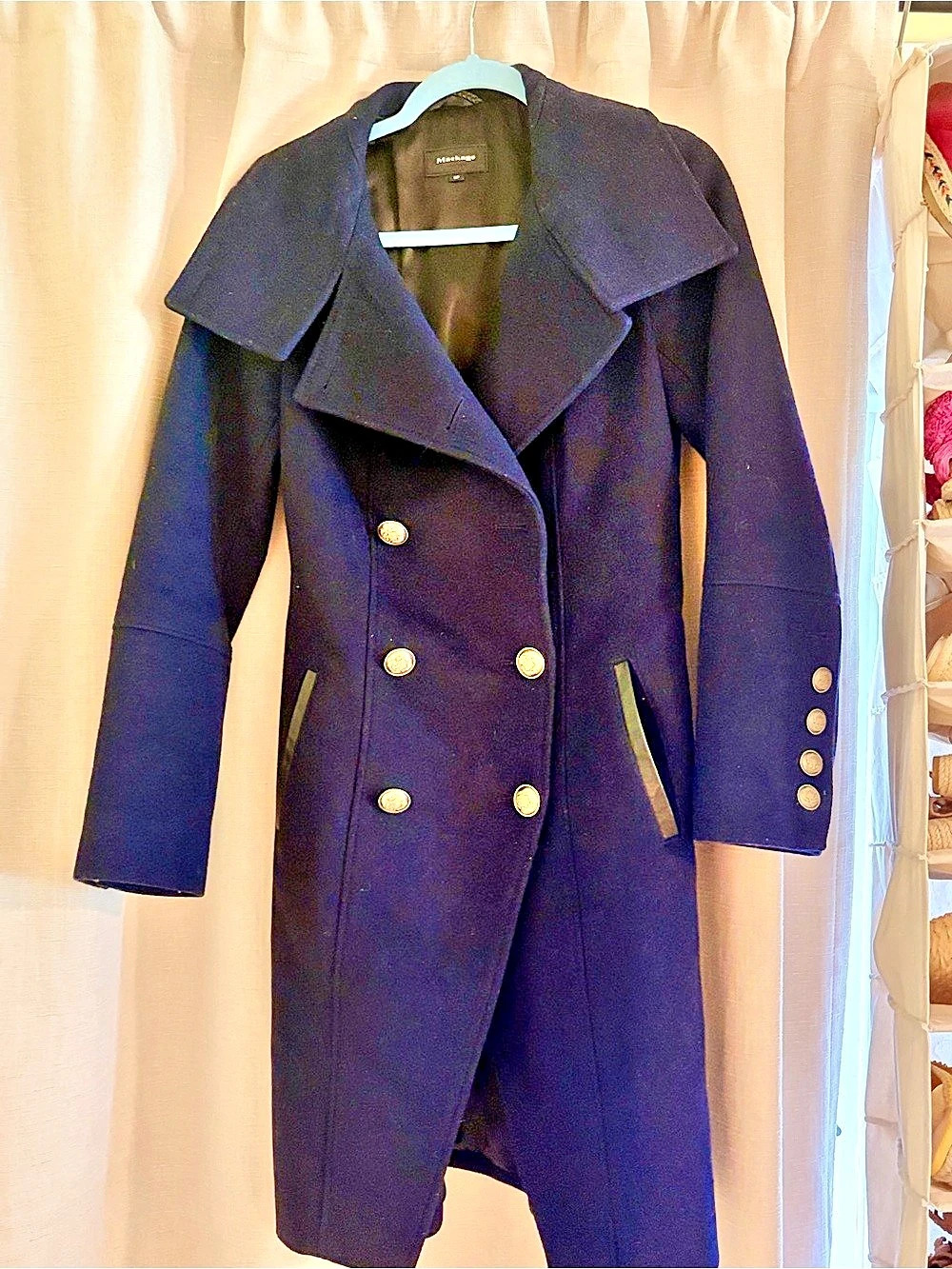 Mackage Elodie Double Breasted Military Maxi Coat in Navy